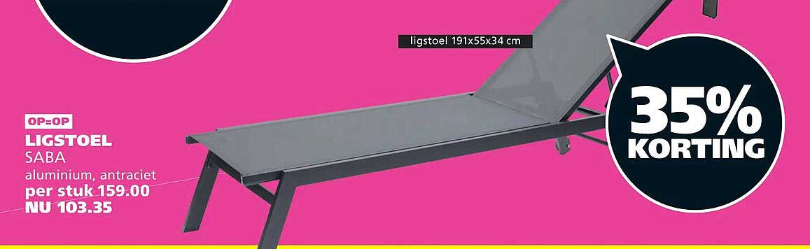 LIGSTOEL SABA aluminium, antraciet 35% KORTING