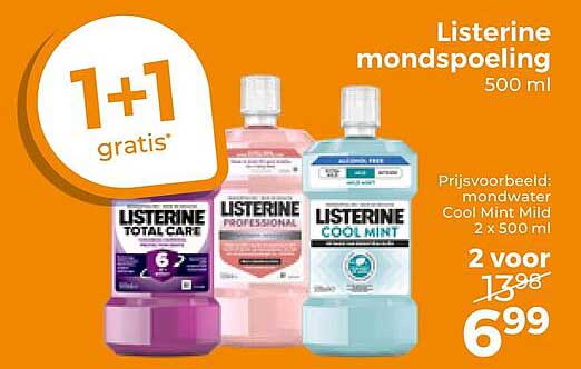 Listerine mondspoeling 500 ml 1+1 gratis