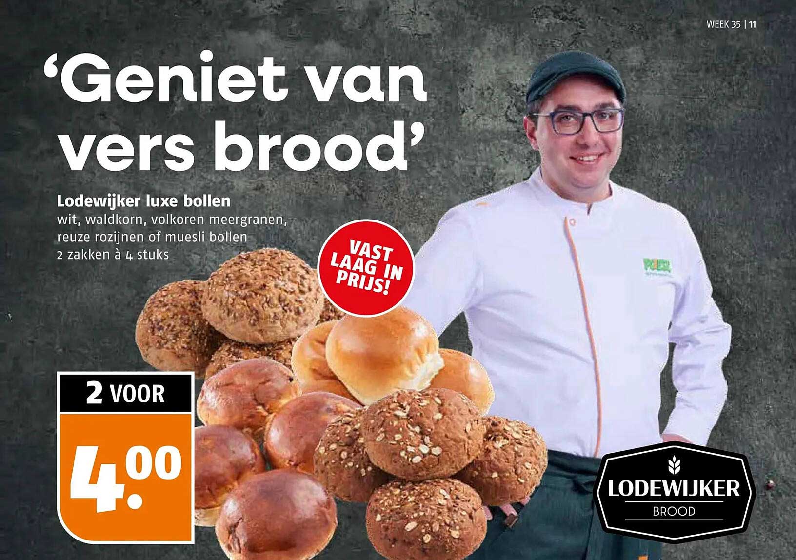 Lodewijker luxe bollen wit, waldkorn, volkoren meergranen, reuze rozijnen of muesli bollen