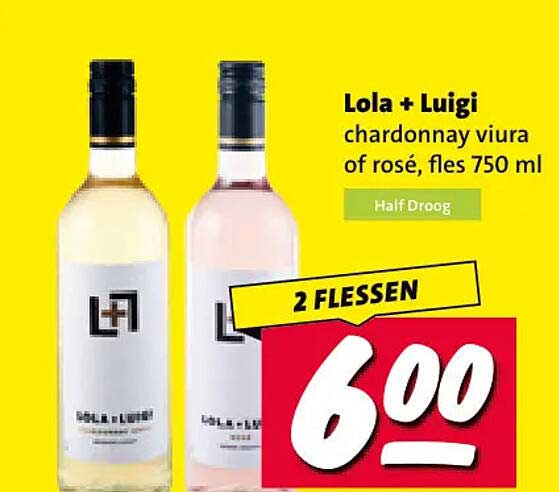 Lola + Luigi chardonnay viura of rosé, fles 750 ml 2 FLESSEN