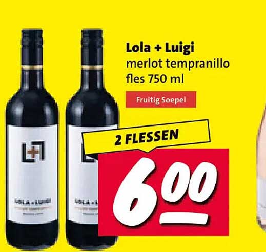 Lola + Luigi merlot tempranillo fles 750 ml Fruitig Soepel 2 FLESSEN