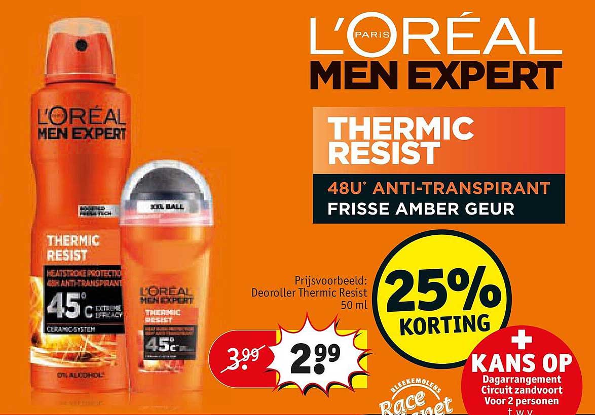 L'Oréal Men Expert Thermic Resist 48u* anti-transpirant frisse amber geur 25% korting