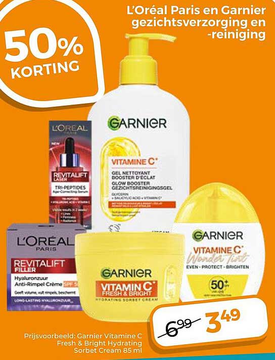 L'Oréal Paris en Garnier gezichtsverzorging en -reiniging 50% KORTING
