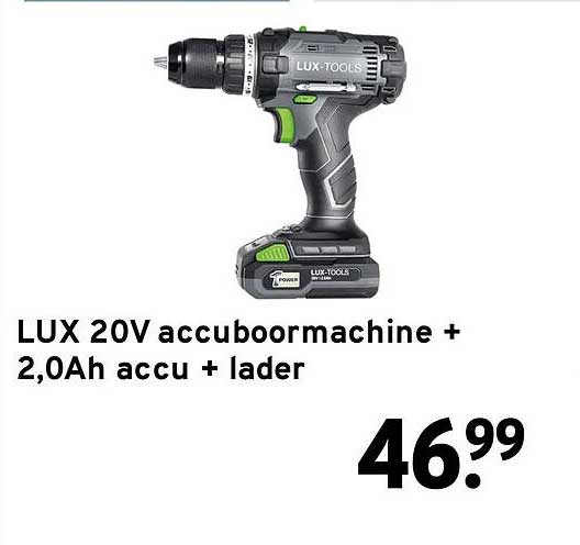 LUX 20V accuboormachine + 2,0Ah accu + lader