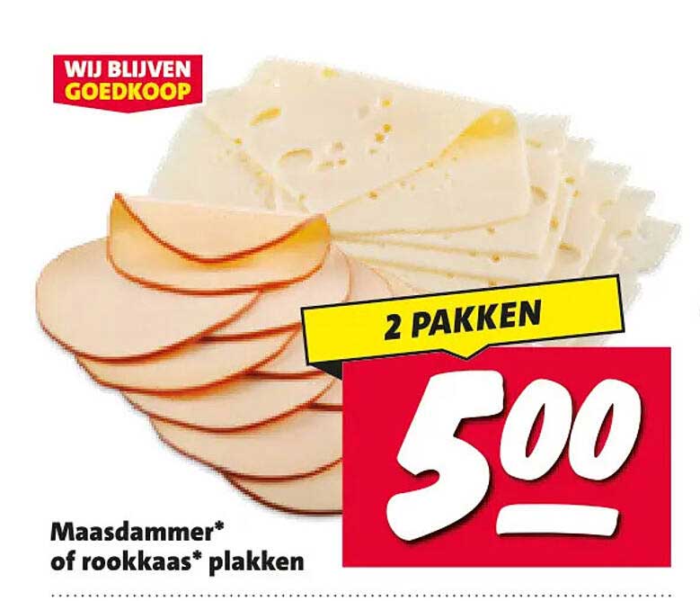 Maasdammer* of rookkaas* plakken 2 pakken