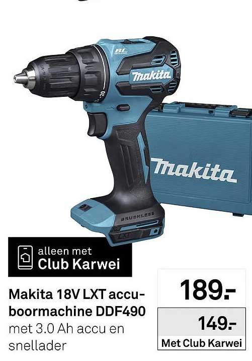 Makita 18V LXT accu-boormachine DDF490 met 3.0 Ah accu en snellader