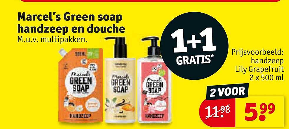 Marcel’s Green soap handzeep en douche 1+1 gratis