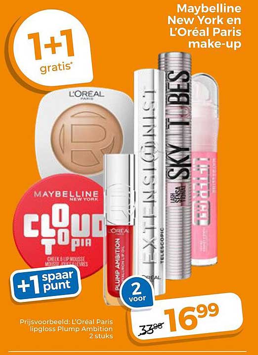 Maybelline New York en L’Oréal Paris make-up 1+1 gratis