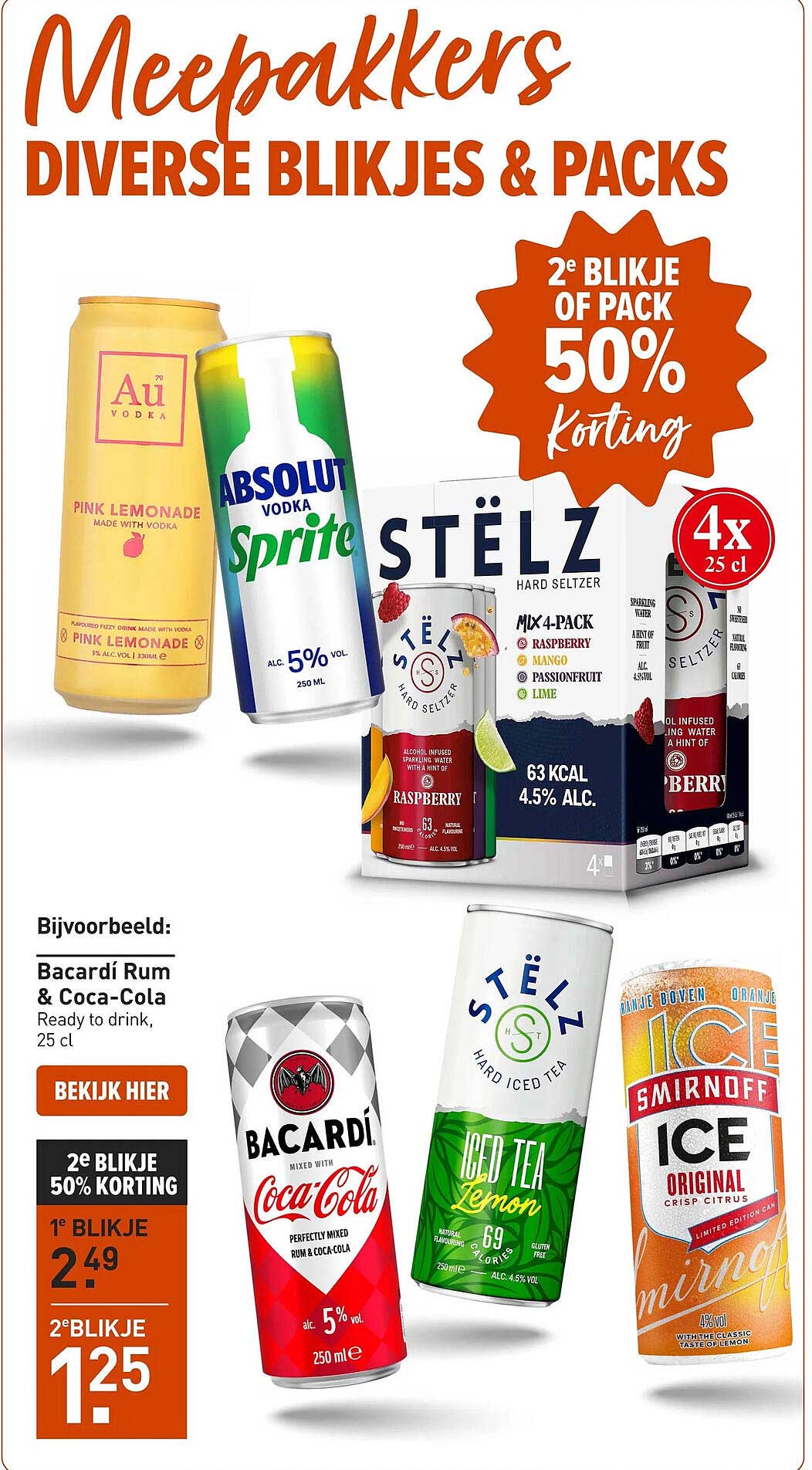 Meepakkers diverse blikjes & packs - 2e blikje of pack 50% korting