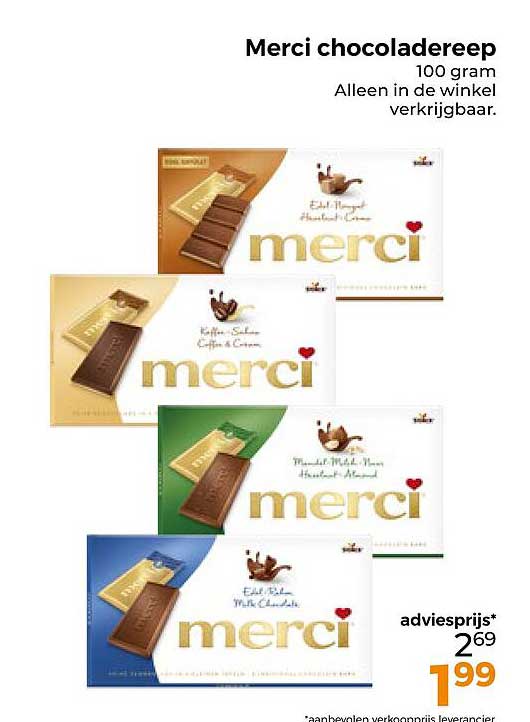 Merci chocoladereep 100 gram Alleen in de winkel verkrijgbaar.