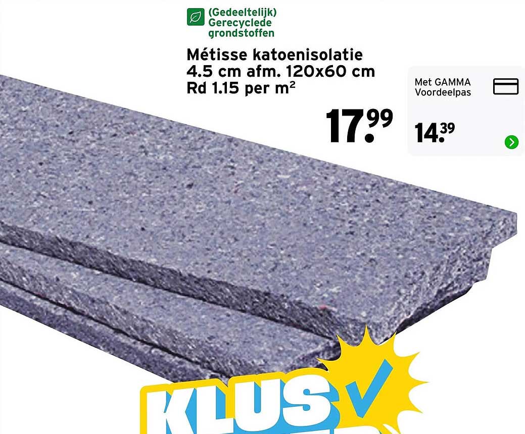 Métisse katoenisolatie 4.5 cm afm. 120x60 cm Rd 1.15 per m²