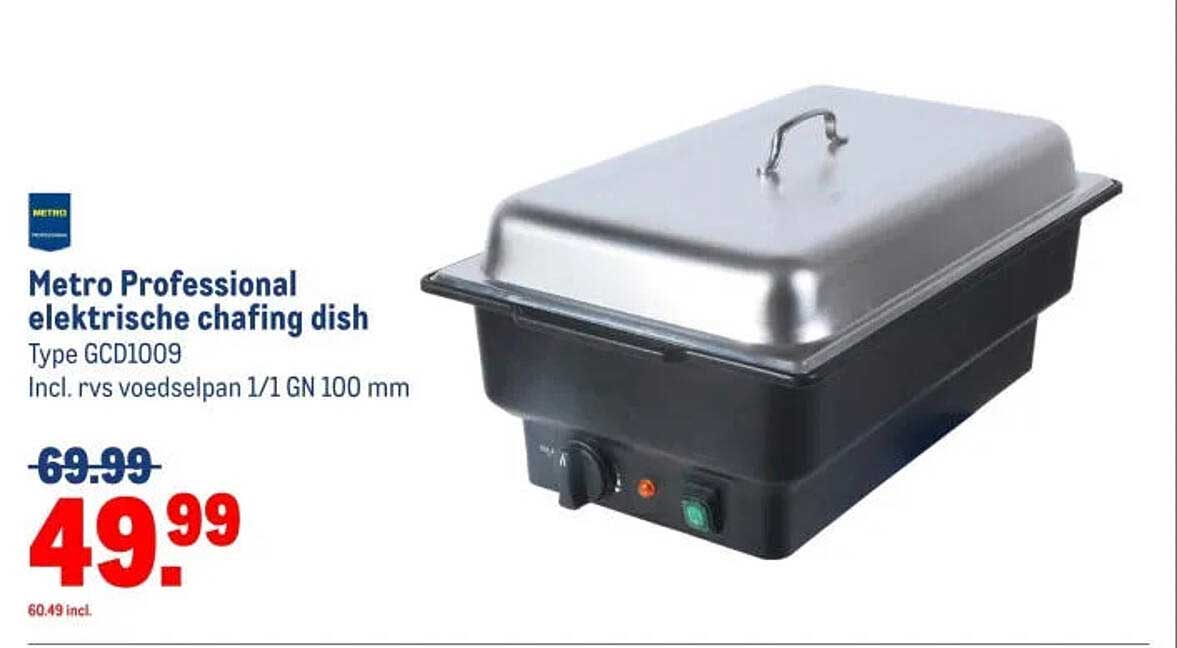 Metro Professional elektrische chafing dish Type GCD1009 Incl. rvs voedselpan 1/1 GN 100 mm