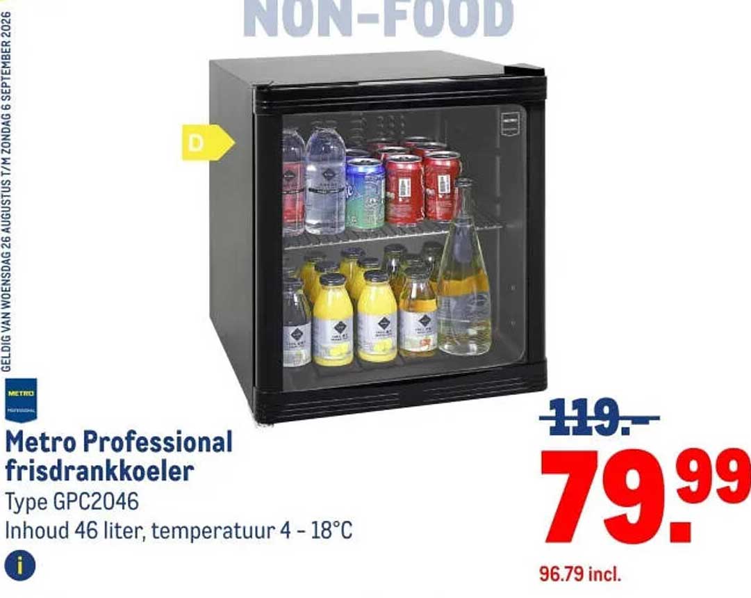 Metro Professional frisdrankkoeler Type GPC2046 Inhoud 46 liter, temperatuur 4 -18°C