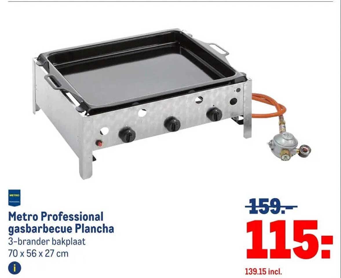 Metro Professional gasbarbecue Plancha 3-brander bakplaat 70 x 56 x 27 cm