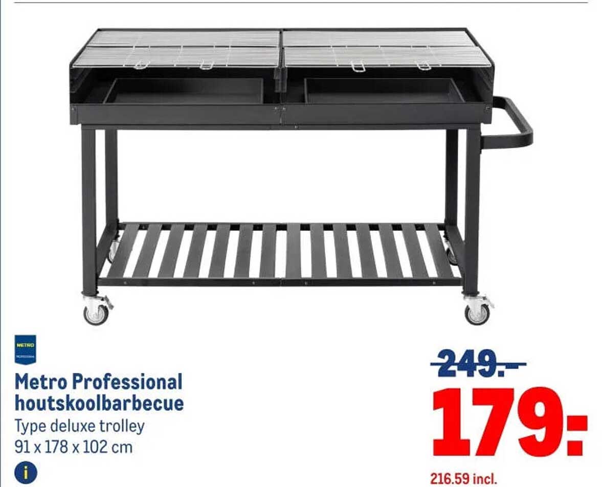 Metro Professional houtskoolbarbecue Type deluxe trolley 91 x 178 x 102 cm