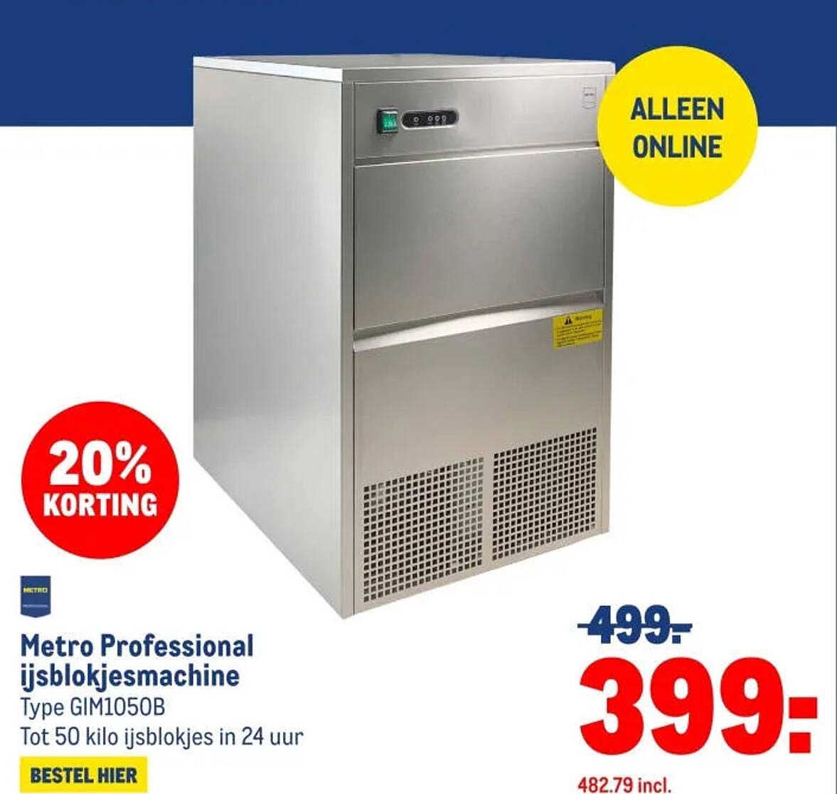 Metro Professional ijsblokjesmachine Type GIM1050B Tot 50 kilo ijsblokjes in 24 uur