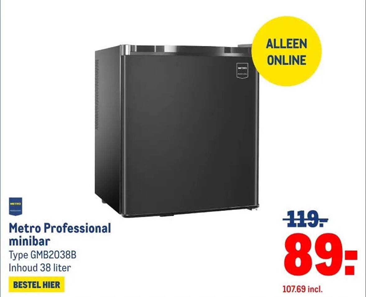 Metro Professional minibar Type GMB2038B Inhoud 38 liter BESTEL HIER