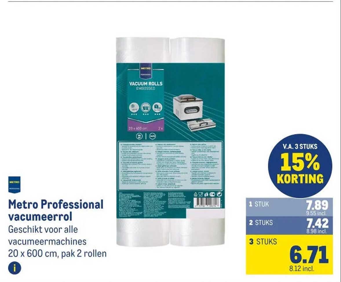 Metro Professional vacuümrol Geschikt voor alle vacuümmachines 20 x 600 cm, pak 2 rollen V.A. 3 stuks 15% korting