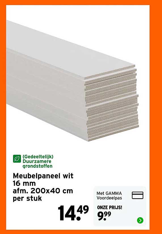 Meubelpaneel wit 16 mm afm. 200x40 cm per stuk
