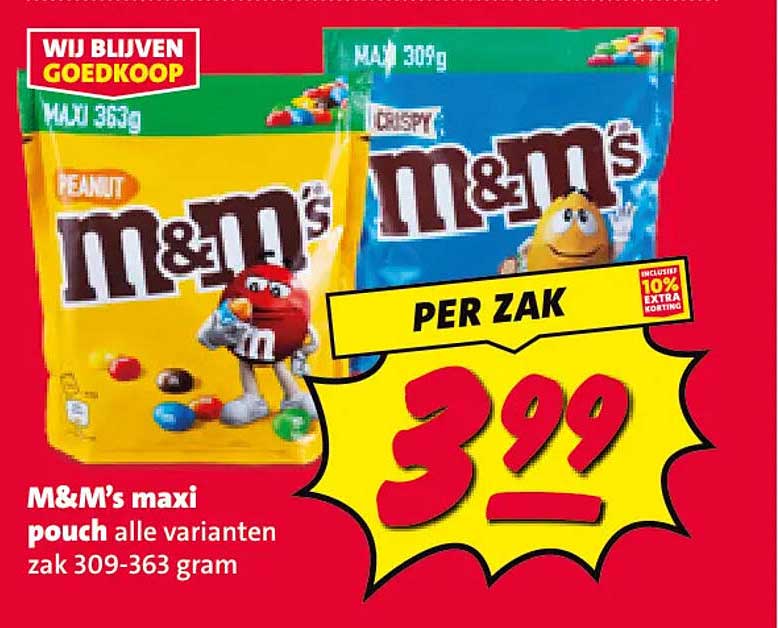 M&M’s maxi pouch alle varianten zak 309-363 gram