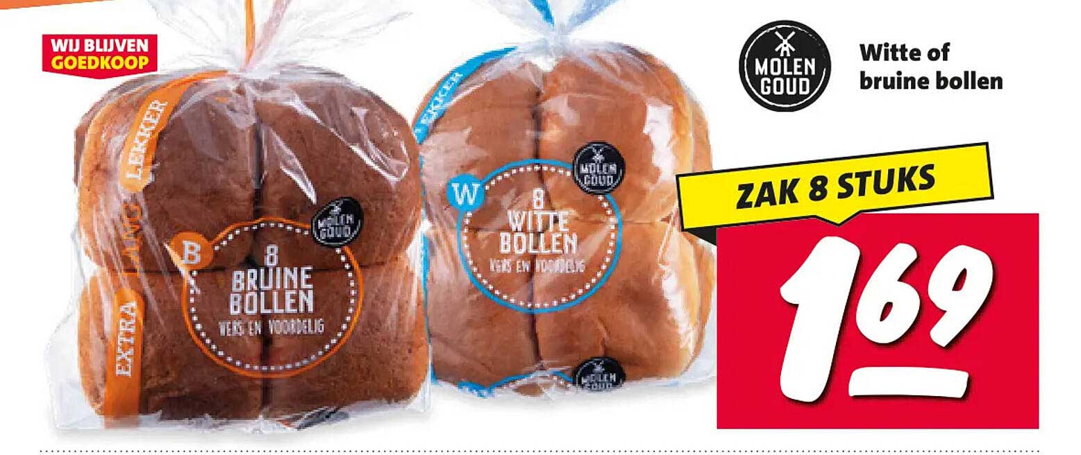 Molen Goud Witte of bruine bollen ZAK 8 STUKS