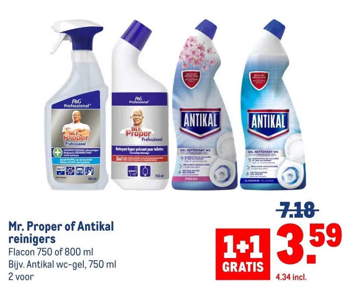 Mr. Proper of Antikal reinigers 1+1 gratis