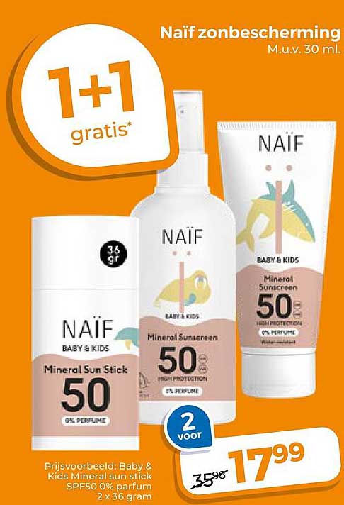 Naïf zonbescherming M.u.v. 30 ml. 1+1 gratis