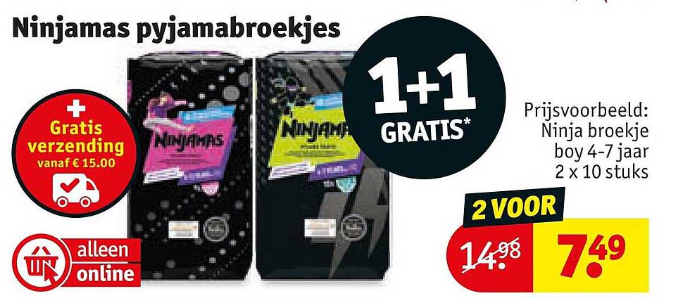 Ninjamas pyjamabroekjes 1+1 GRATIS