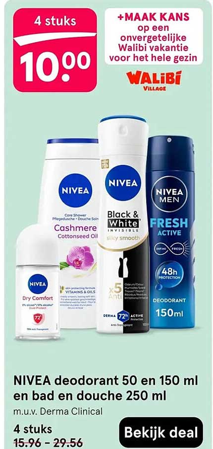 NIVEA deodorant 50 en 150 ml en bad en douche 250 ml