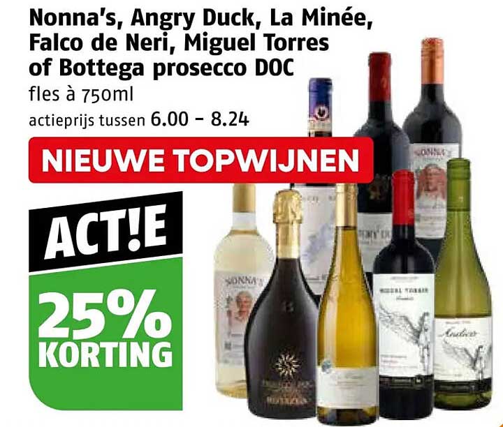 Nonna's, Angry Duck, La Mînée, Falco de Neri, Miguel Torres of Bottega prosecco DOC fles à 750ml 25% korting