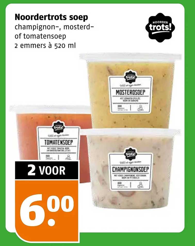Noordertrots soep champignon-, mosterd- of tomatensoep 2 emmers à 520 ml