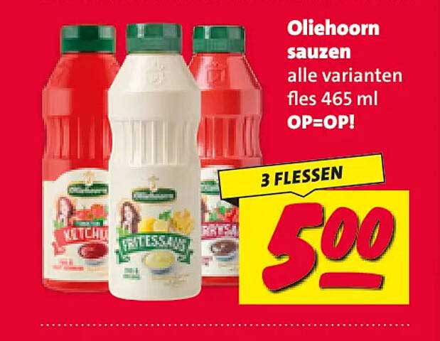 Oliehoorn sauzen alle varianten fles 465 ml OP=OP! 3 FLESSEN
