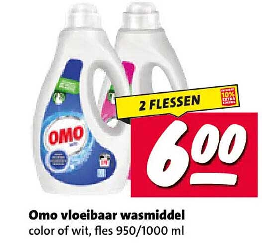 Omo vloeibaar wasmiddel color of wit, fles 950/1000 ml 2 FLESSEN