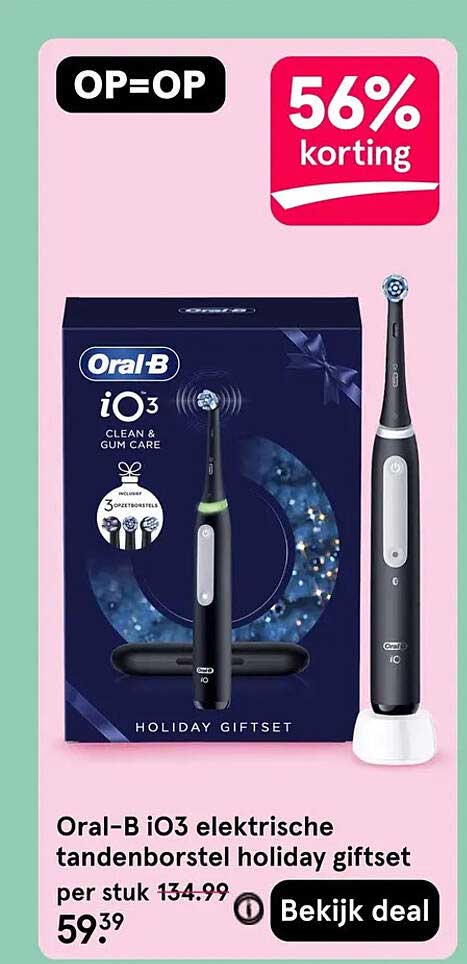 Oral-B iO3 elektrische tandenborstel holiday giftset per stuk 56% korting