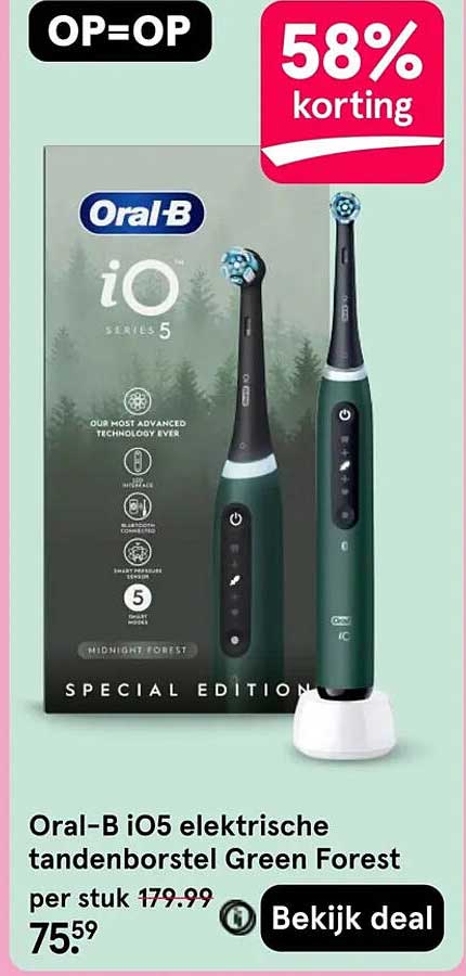 Oral-B iO5 elektrische tandenborstel Green Forest per stuk 58% korting