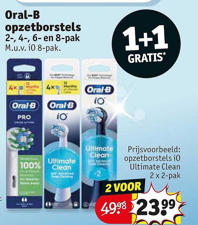 Oral-B opzetborstels 2-, 4-, 6- en 8-pak 1+1 gratis*
