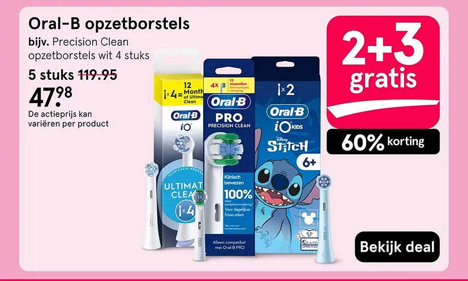 Oral-B opzetborstels 2+3 gratis