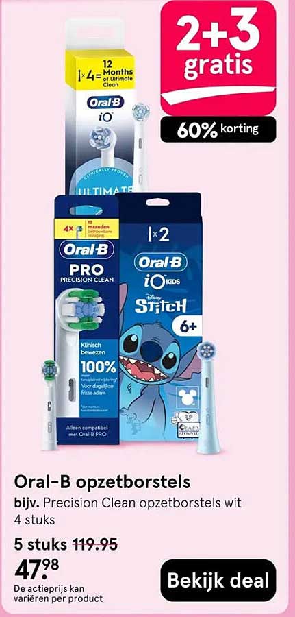 Oral-B opzetborstels 2+3 gratis