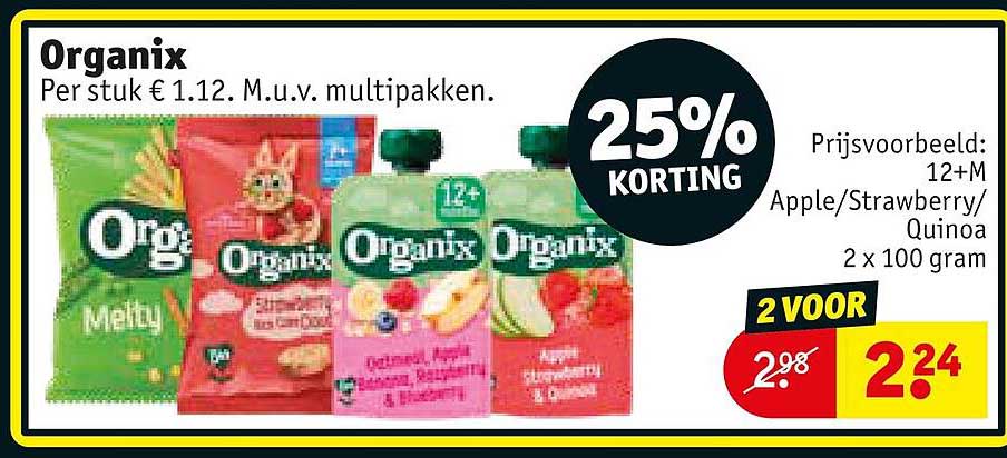 Organix Per stuk € 1.12. M.u.v. multipakken. 25% KORTING