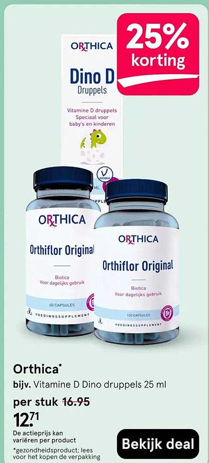 Orthica* bijv. Vitamine D Dino druppels 25 ml 25% korting
