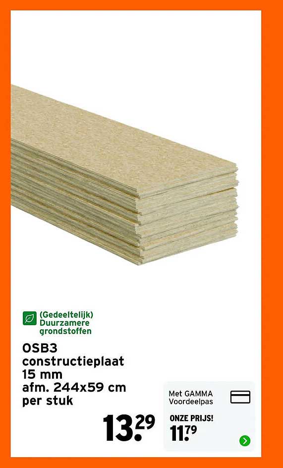 OSB3 constructieplaat 15 mm afm. 244x59 cm per stuk