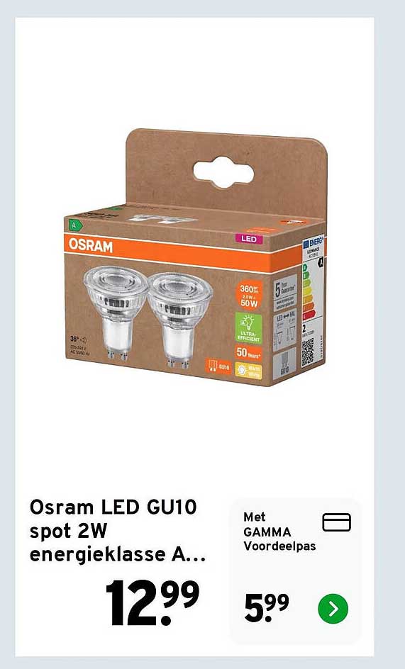 Osram LED GU10 spot 2W energieklasse A...