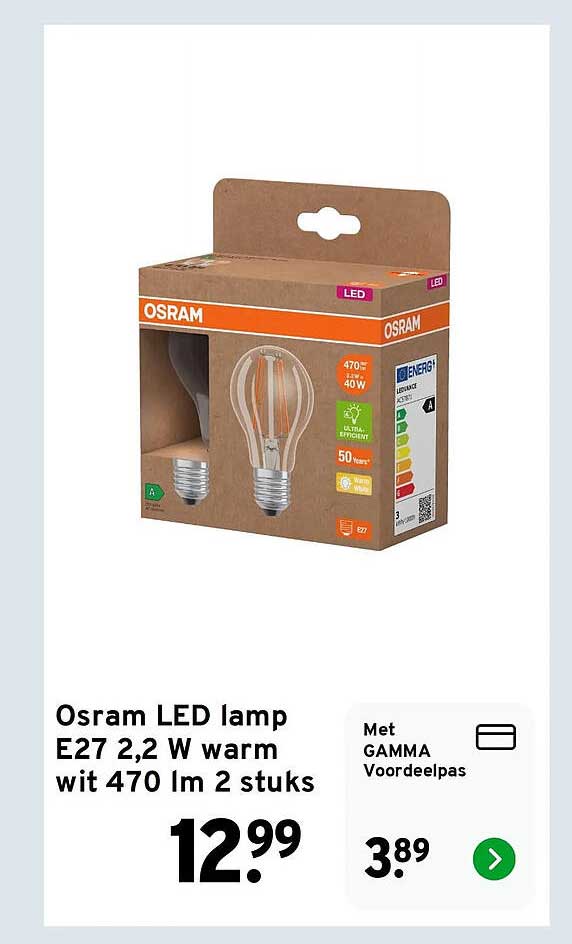 Osram LED lamp E27 2,2 W warm wit 470 lm 2 stuks