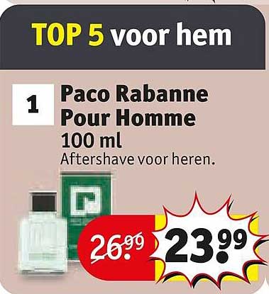 Paco Rabanne Pour Homme 100 ml Aftershave voor heren.