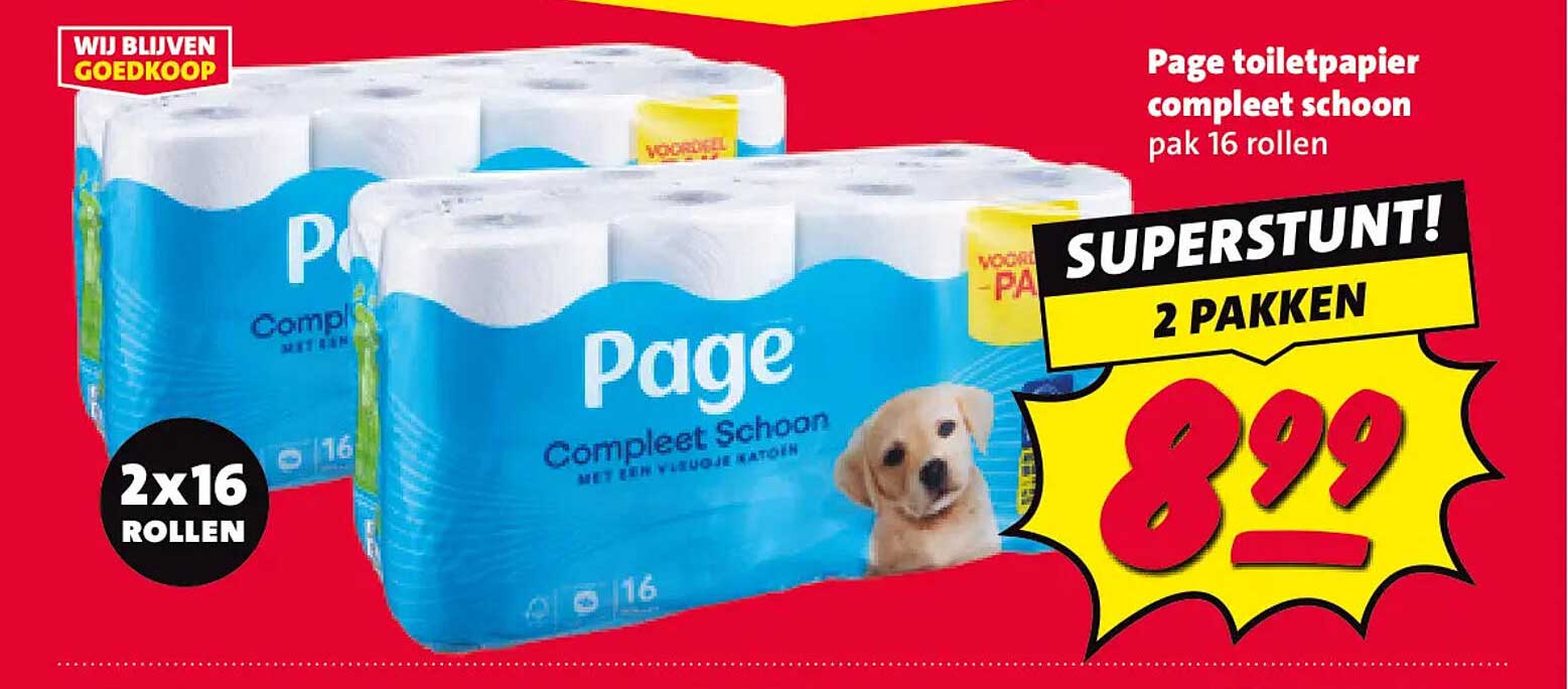 Page toiletpapier compleet schoon pak 16 rollen SUPERSTUNT! 2 PAKKEN