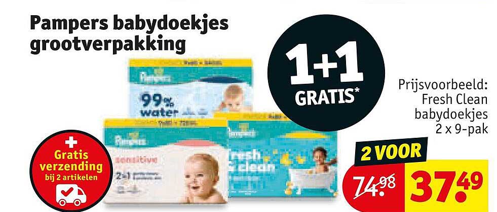 Pampers babydoekjes grootverpakking 1+1 GRATIS
