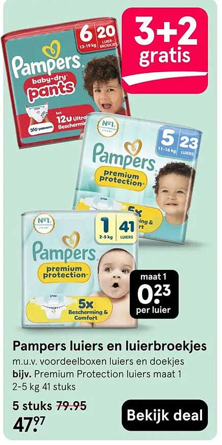 Pampers luiers en luierbroekjes 3+2 gratis