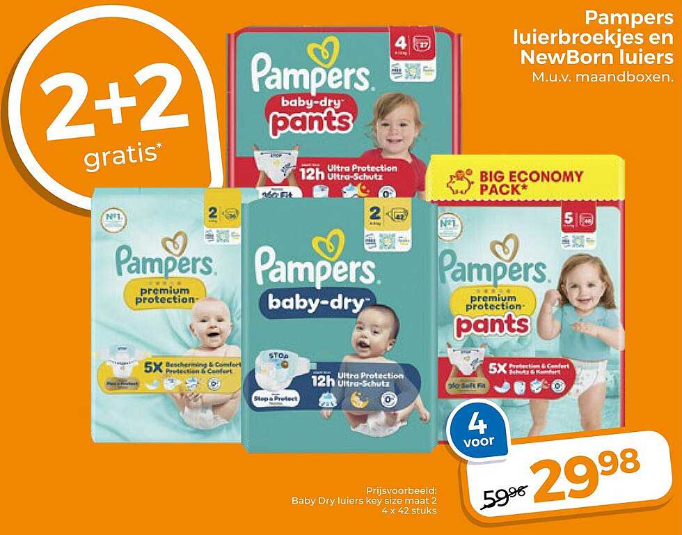 Pampers luiersbroekjes en NewBorn luiers 2+2 gratis