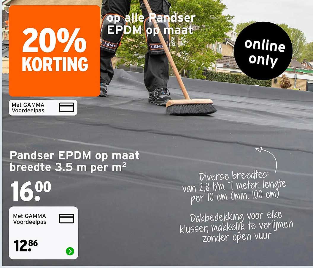 Pandser EPDM op maat breedte 3.5 m per m²