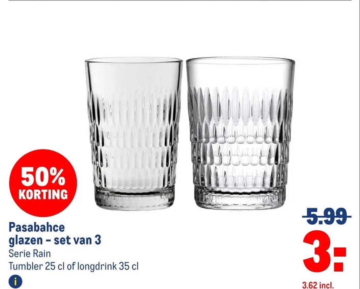 Pasabance glazen – set van 3 Serie Rain Tumbler 25 cl of longdrink 35 cl 50% Korting